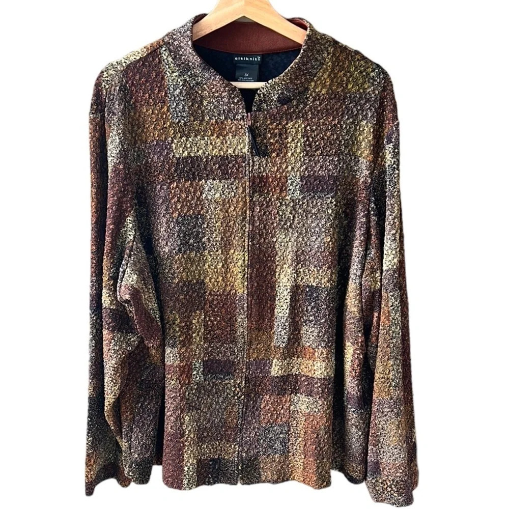 Citiknits New wTag Zippered Cardigan Slinky Travel Knit Textured Geo Abstract 3X